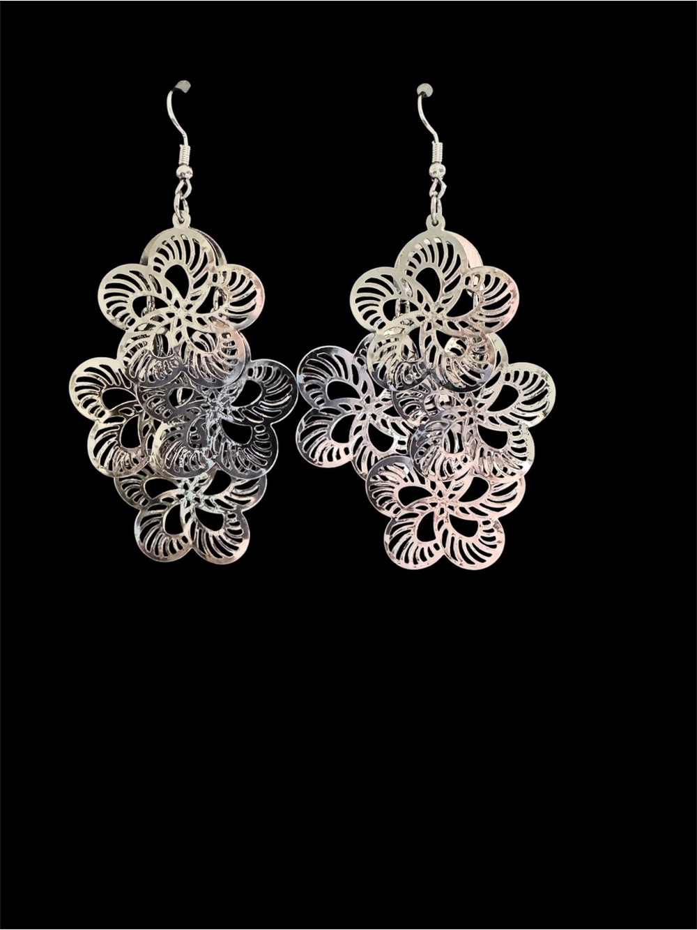 Silver Floral Filigree Drop Earrings - Women Jewelry